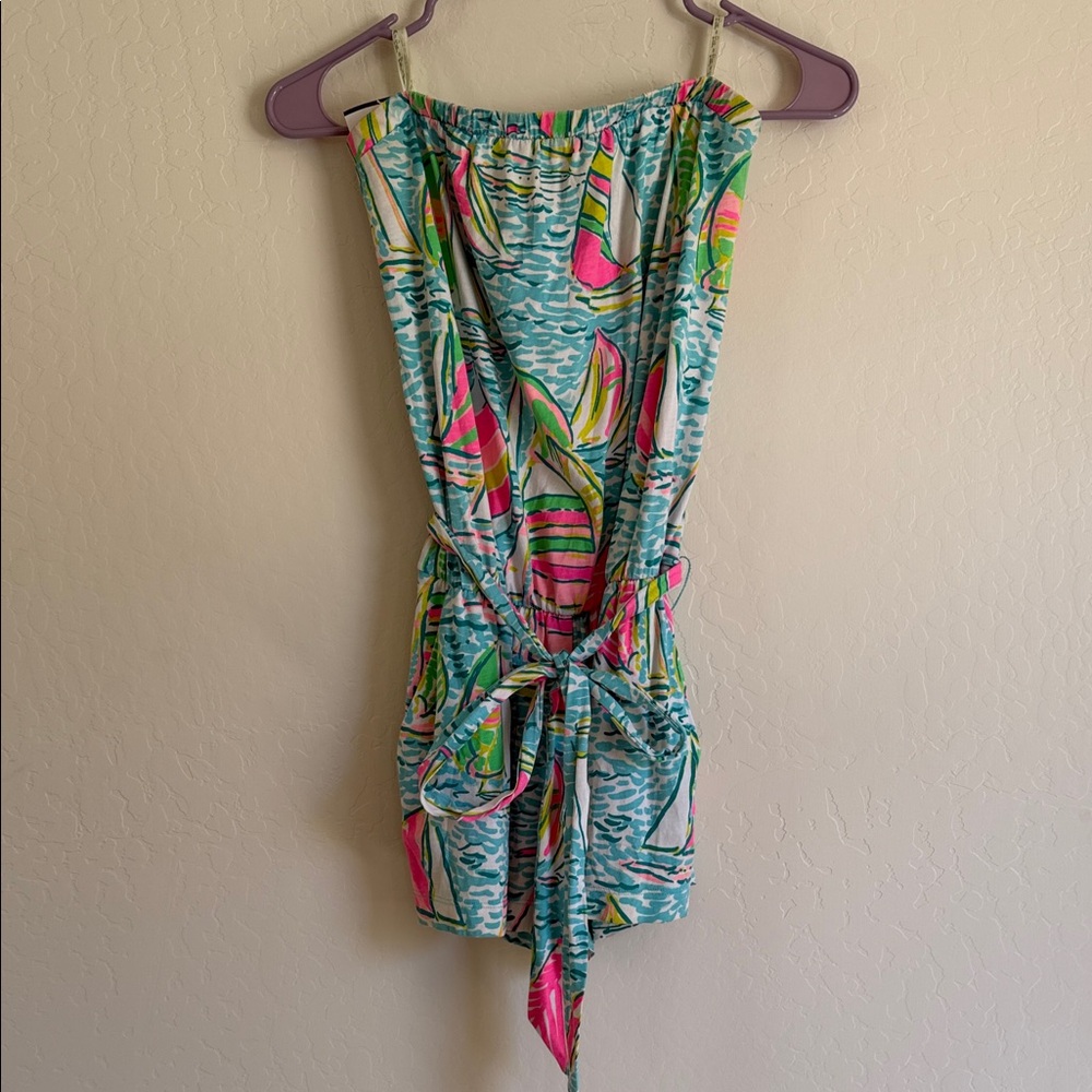 Lilly Pulitzer Multicolor Sailboat Print Strapless One-Piece Romper